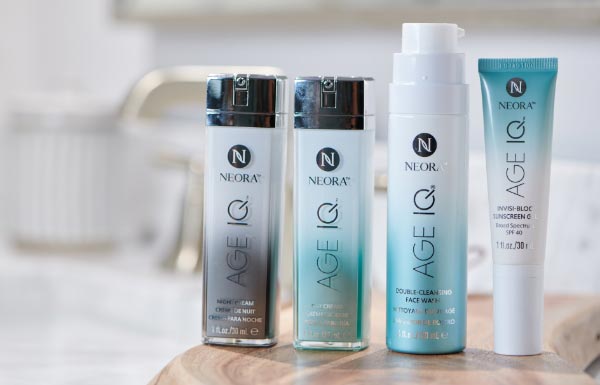 Lifestyle shot of the Cleanse, Correct, Protect Set sitting on a bathroom counter.